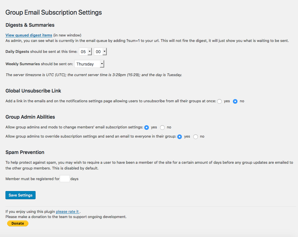 Group Email Subscription Settings