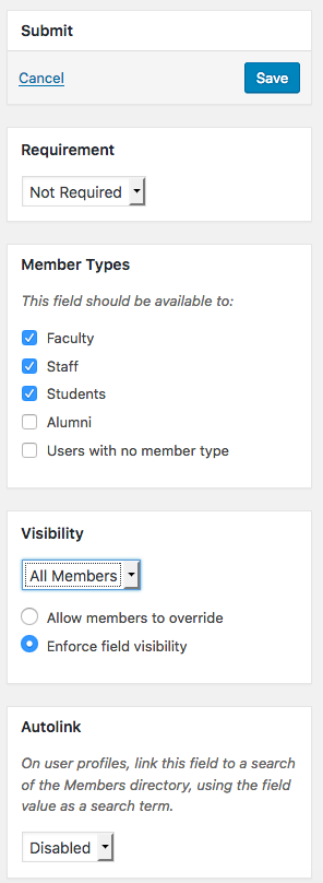 Profile field options