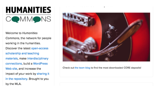 screenshot of Humanities Commons homepage