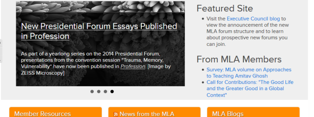 screenshot of the MLA Commons homepage