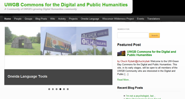 screenshot of University of Wisconsin Greeen Bay Commons homepage