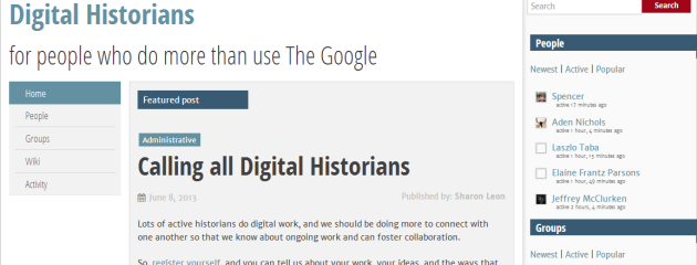 screenshot of Digital Historians Commons homepage