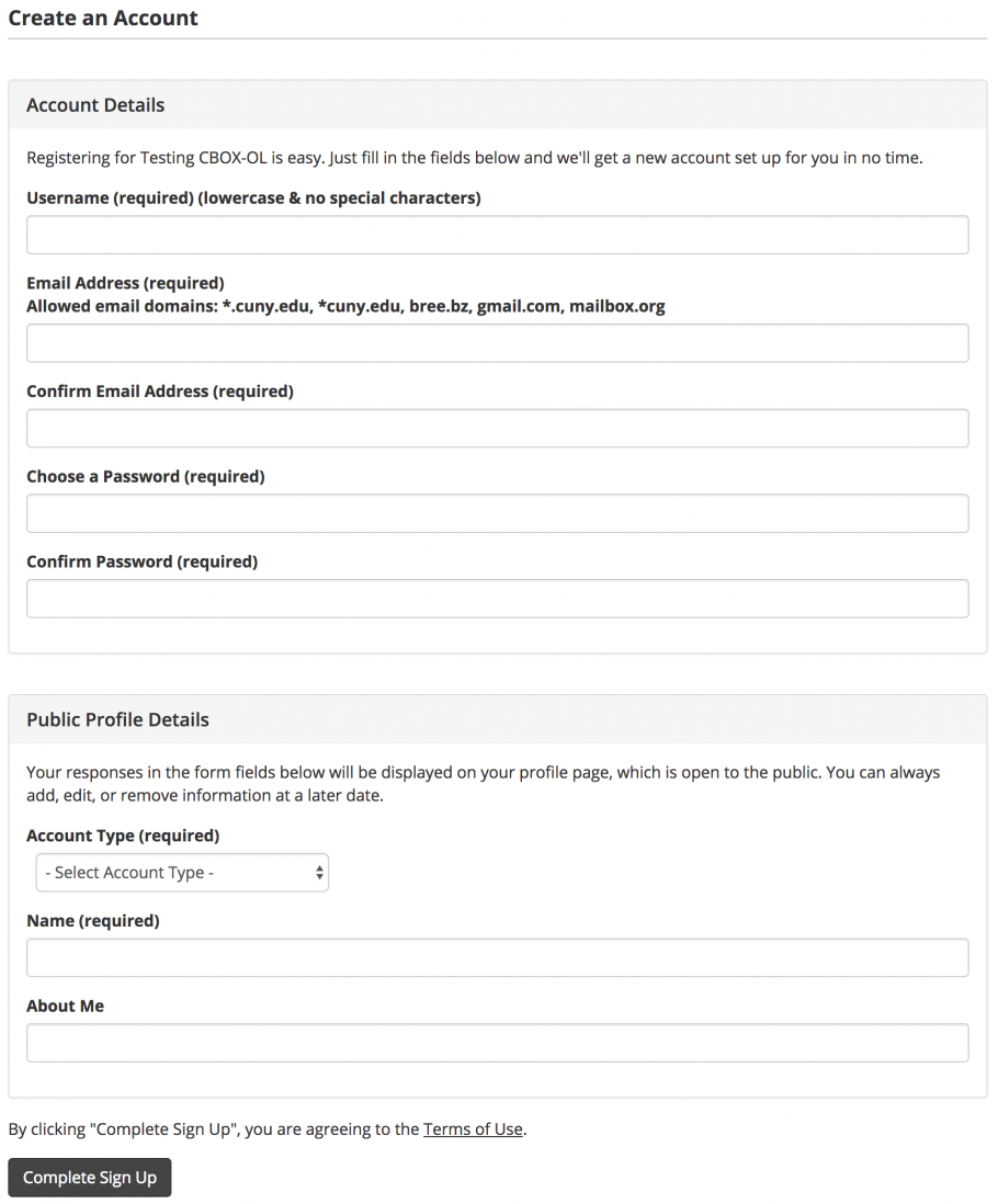 Registration page