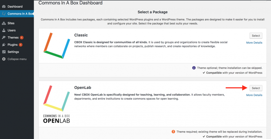 Select CBOX OpenLab package