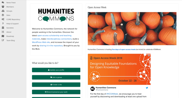 screenshot of Humanities Commons
