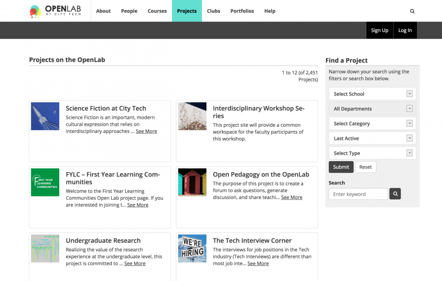 OpenLab Projects directory page